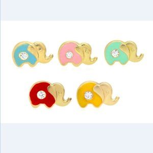 Solid 14k Yellow Gold Enamel Elephant Screw Back Stud Girls Earrings